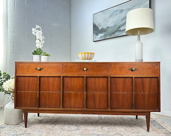 Stunning Walnut Mid-Century Modern Lowboy Dresser