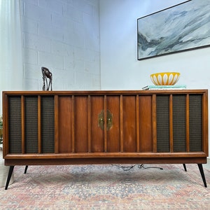 Sleek Mid-Century Modern Walnut Record Cabinet