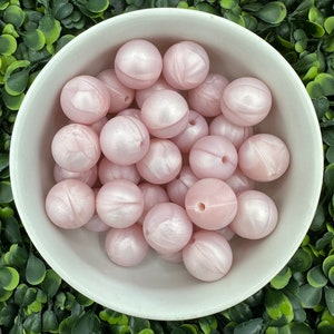 Contas de silicone de pérola rosa claro de 15 mm