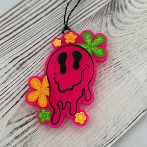 Dripping hippie smiley face car freshie, car air freshener, freshie, aroma bead car freshie, mama life freshie, cute car freshie