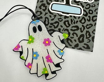 Freshie de voiture fantôme de fleur, freshie de voiture fantôme, freshie de voiture sur le thème d'Halloween, freshie de voiture girly, freshy, freshie hippie