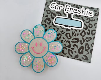 Ambientador Smiley Daisy, ambientador para coche con carita sonriente, ambientador de verano para coche, ambientador femenino para coche, ambientador de flores, clips para ventilación