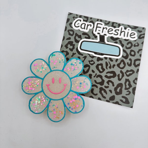 Smiley Daisy freshie, Smiley face car freshie, summer car freshie, girly car freshie, flower freshy, vent clips