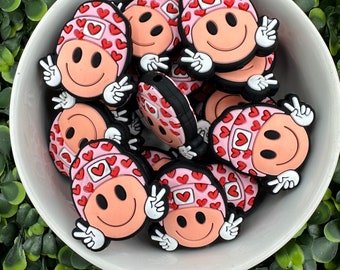 Heart Beanie Smiley Silicone Focal Bead