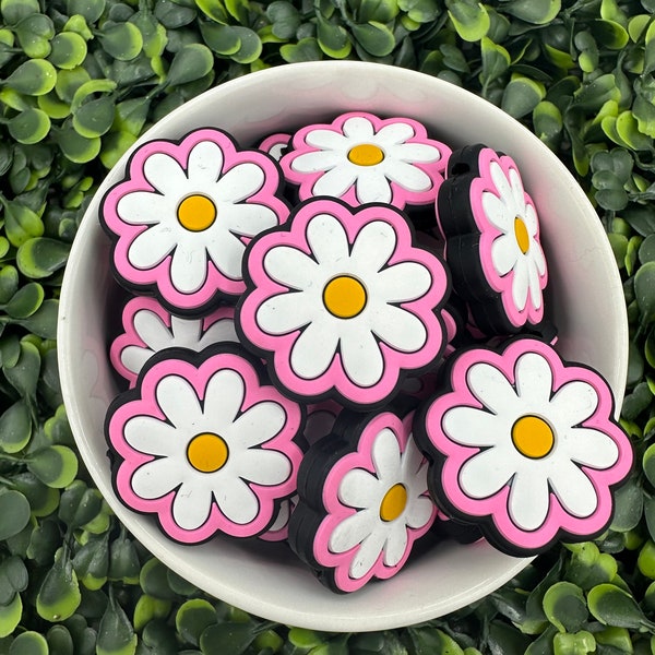 Pink Daisy Silicone Focal Bead