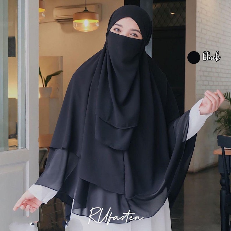 Instan hijab with niqab-instan khimar-instan hijab for muslim women-niqab veil Black