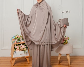 Islamic prayer dress muslim women salah set outfit silk prayer garment hijab prayer head covering