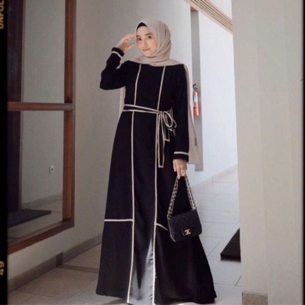 Exclusive casual black abaya plain stripes/abaya hajj and umrah/muslim prayer dress for women