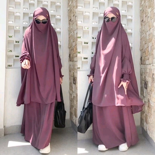 Two Piece Jilbab With Skirt Set For Muslim Women Overhead Khimar For Prayer Dress Jilbab Abaya Eid Umrah And Hajj