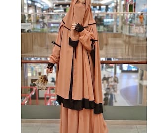 Muslim women's dress-abaya set chiffon-two pieces prayer clothes-abaya hajj and umrah-abaya with khimar niqab