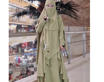 Ensemble abaya froissé niqab extérieur-robe hijab pour femmes musulmanes-robe de prière-vêtements de salah-abaya hajj et omra