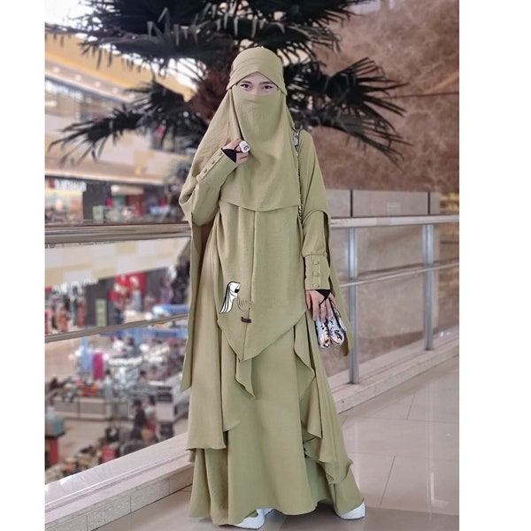 Abaya Crinkle Set außen Niqab Hijab-Kleid für muslimische Frauen-Gebetskleid-Salat Kleidung-Abaya Hajj und Umrah