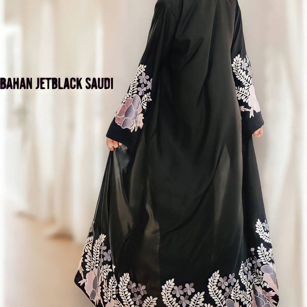 Abayas brodées noires à motifs floraux/abaya noir de jais/abaya arabie saoudite/abaya hajj et omra