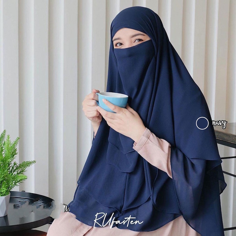 Instan hijab with niqab-instan khimar-instan hijab for muslim women-niqab veil Dark blue