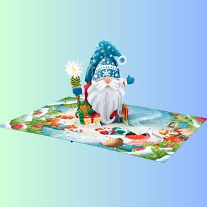 Carte de voeux pop-up 3D Christmas Gnome pour enfant, père, mère, famille, amis