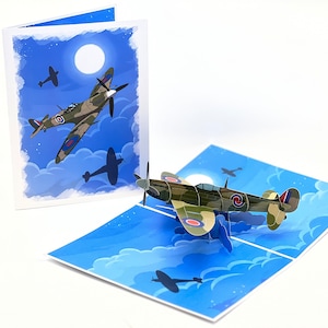 Tarjeta emergente Spitfire: tarjeta de cumpleaños de aviación 3D única para hombres, perfecta para el Día del Padre, temática de aviones vintage de la Segunda Guerra Mundial, pilotos, amantes de los aviones