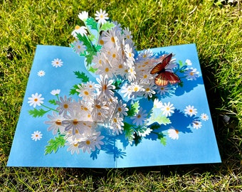 Gänseblümchen Pop up Karte, Wildblume Karte, Geburtstagskarte, Muttertagskarte, gute Besserung, Dankeskarte