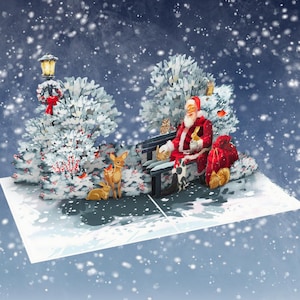Vacances dans la forêt enchantée personnalisées avec carte pop-up du père Noël, carte de père Noël 3D pour papa, oncle, neveu, grand-père