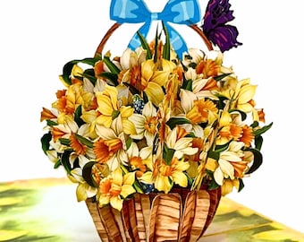 Jonquilles personnalisées, lavandes, carte pop-up pensée, carte pensée 3D, carte pour anniversaire, félicitations, merci, je pense à vous