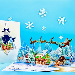 Carte pop-up Père Noël de Noël Carte de voeux pour les fêtes Carte pop-up Joyeux Noël Robin