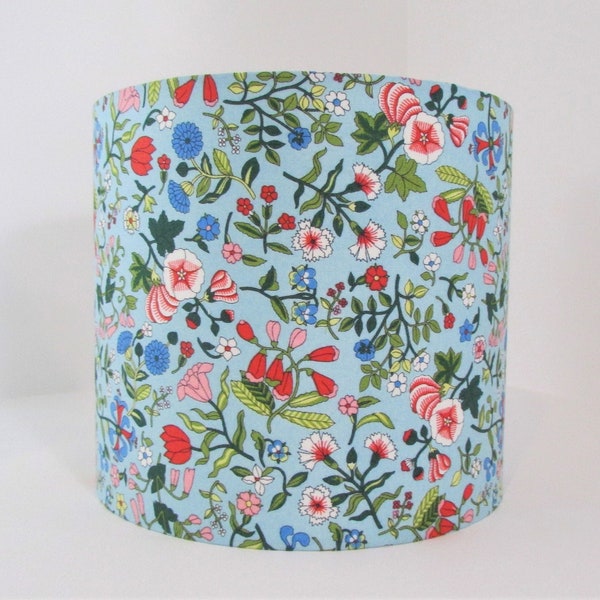 Lampshade in blue Liberty fabric, Wildflower Field | Handmade luxury drum lampshade | Ceiling pendant, table and floor lamps