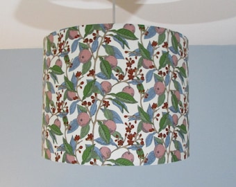 Lampshade in retro fruits Liberty fabric | Handmade luxury drum lampshade in various sizes | Ceiling pendant, table and floor lamps.