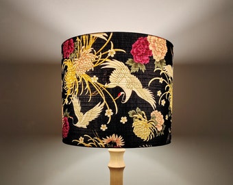 Navy Japanese Crane Lampshade: Handmade Eco Drum Shade
