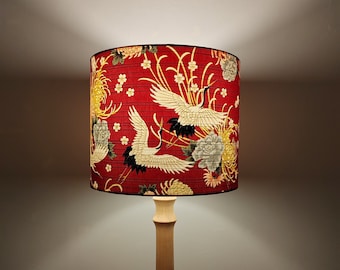 Japanese Crane Lampshade: Handmade Eco Drum Shade