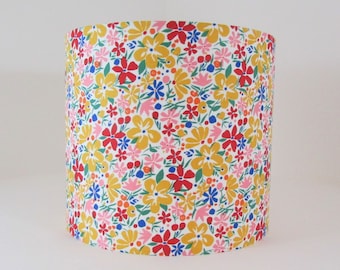 Lampshade in yellow and red floral Liberty fabric | Handmade luxury drum lampshade in various sizes | Ceiling pendant, table and floor lamps