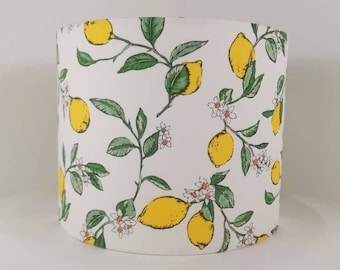 Lampshade in Lemon fabric | Handmade contemporary drum lampshade in various sizes | Ceiling pendant, table and floor lamps.