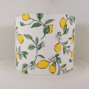 Eco Lampshade in Lemon fabric | Handmade contemporary drum lampshade in various sizes | Ceiling pendant, table and floor lamps.