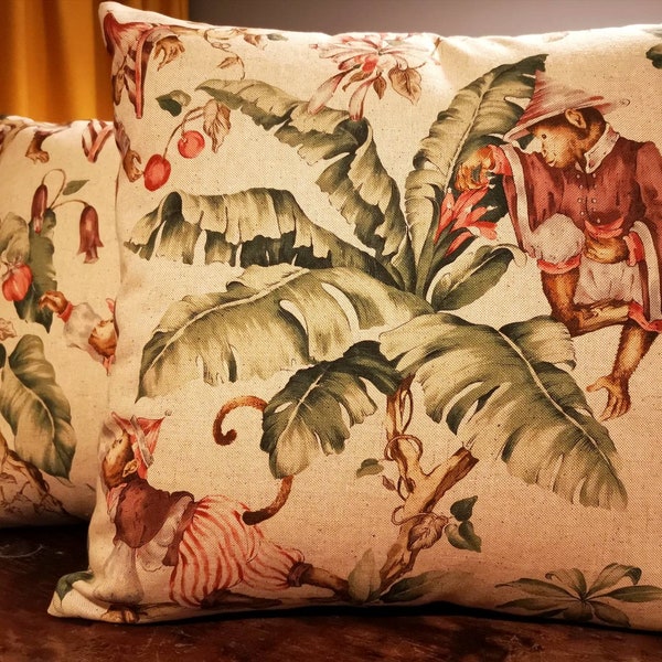 Cushion Cover in Cheeky Monkey Palms fabric | Tropical Monkey Cushion | Decorative Cushion