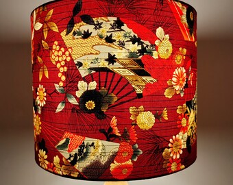 Japanese Floral Fan Lampshade: Handmade Eco Drum Shade