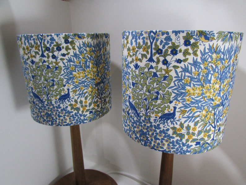 Lampshade in blue Liberty Pheasant Forest fabric Handmade luxury drum lampshade in various sizes Ceiling pendant, table and floor lamps. image 7