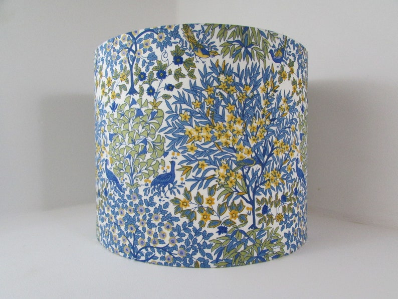 Lampshade in blue Liberty Pheasant Forest fabric Handmade luxury drum lampshade in various sizes Ceiling pendant, table and floor lamps. image 3