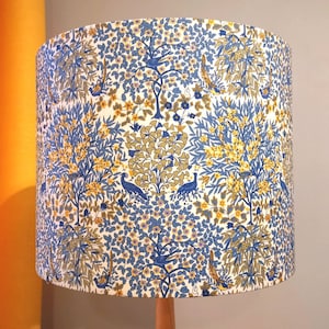 Lampshade in blue Liberty Pheasant Forest fabric Handmade luxury drum lampshade in various sizes Ceiling pendant, table and floor lamps. image 4