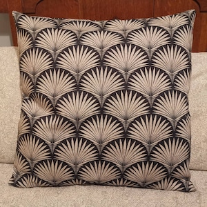 Large Cushion cover in grey and black Art Deco fabric | Fan pattern | Decorative Cushion