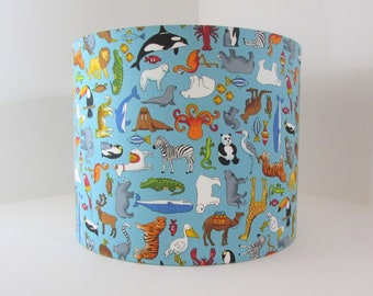 Lampshade in blue animal print fabric | Handmade in various sizes | Ceiling pendant, table and floor lamps.