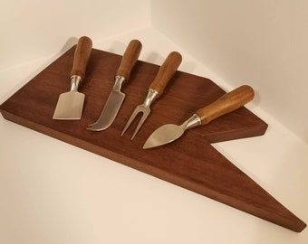 Cheese board and knife set, handmade from Iroko, contemporary style