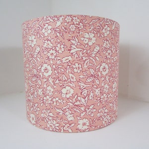Eco Lampshade in pastel pink Liberty floral fabric | Handmade luxury drum lampshade, various sizes | Ceiling pendant, table and floor lamps.