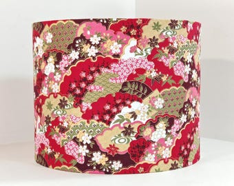 Red, Pink and Gold Japanese Fan Lampshade: Handmade Eco Drum Shade
