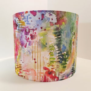 Lampshade in colourful watercolour fabric | Handmade luxury drum lampshade in various sizes | Ceiling pendant, table and floor lamps.