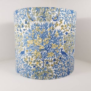 Lampshade in blue Liberty Pheasant Forest fabric Handmade luxury drum lampshade in various sizes Ceiling pendant, table and floor lamps. image 1