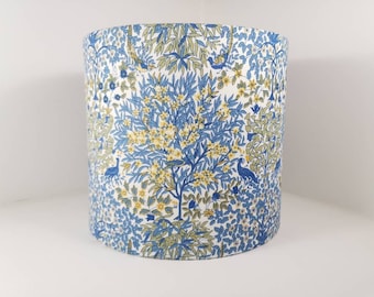 Lampshade in blue Liberty Pheasant Forest fabric | Handmade luxury drum lampshade in various sizes | Ceiling pendant, table and floor lamps.