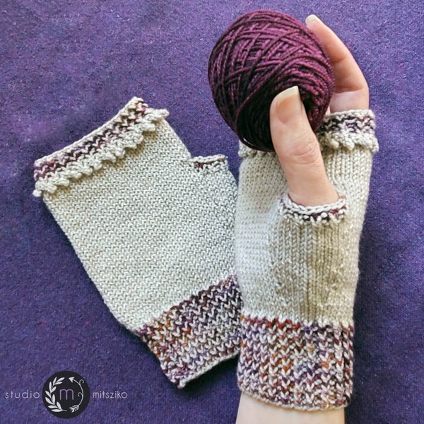 French Café Fingerless Mitts Knitting Pattern PDF