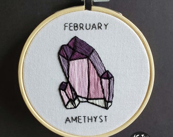 February Amethyst Birthstone Hand Embroidery Pattern PDF