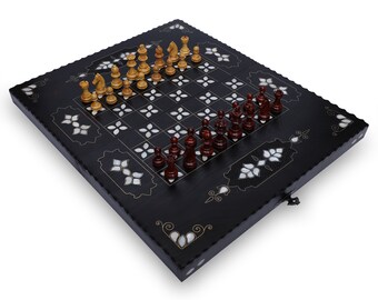 Handmade Wooden Chess Backgammon Checkers 3 in 1 Board with 23 Inch Deluxe Design