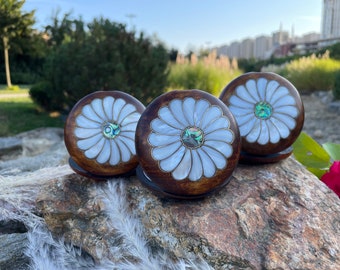 Mother of Pearl Inlay Compact Mirror Set: Handmade Walnut Wood Mirrors