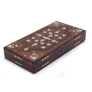 Guardians Backgammon Board - Wooden Handmade Backgammon Set - Real White Mother Of Pearl Inlaid Backgammon Game Set