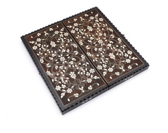Istanbul Backgammon Board White Mother of Pearl Inlaid Wooden Handmade Classic Design